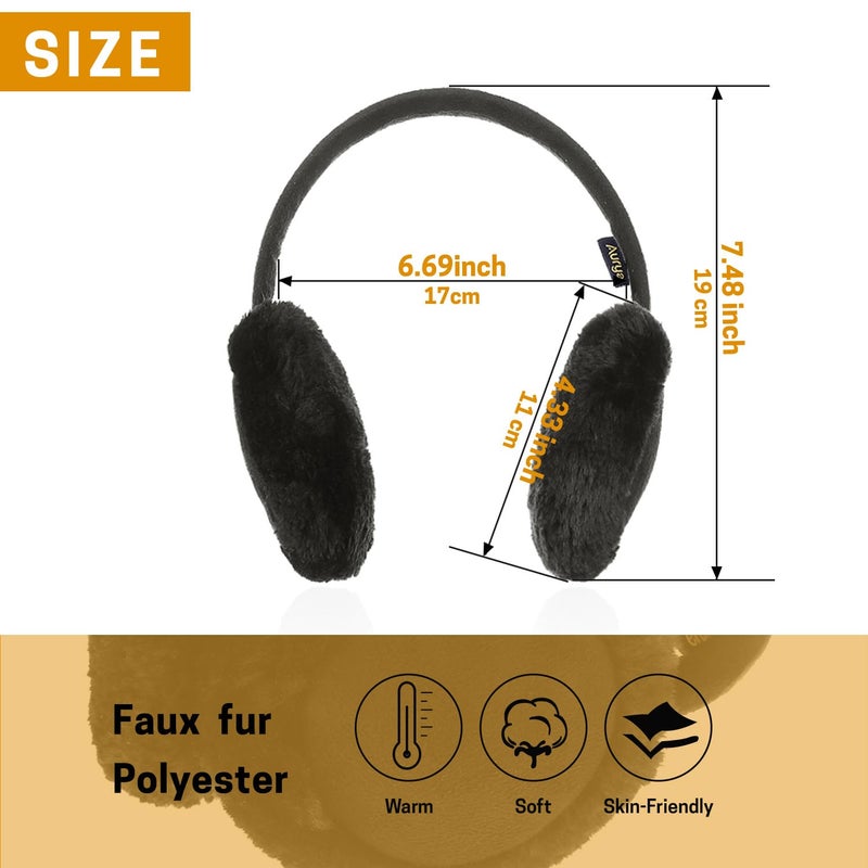 Aurya Kids Classic Ear Warmers/Earmuffs-Winter Faux Fur Warm Ear Muffs for Boys and Girls (Black) - Image 3